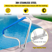 Pool Rail 48x36 Pool Railing 304 Stainless Steel 250LBS Load Capacity Silver Rustproof Pool Handrail V952-BXGYCFS3W48X36YC1V0