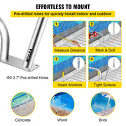 Pool Rail 48x36 Pool Railing 304 Stainless Steel 250LBS Load Capacity Silver Rustproof Pool Handrail V952-BXGYCFS3W48X36YC1V0