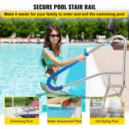 Pool Rail 55x32 Pool Railing 304 Stainless Steel 250LBS Load Capacity Silver Rustproof Pool Handrail V952-BXGYCFS4W55X32YC1V0