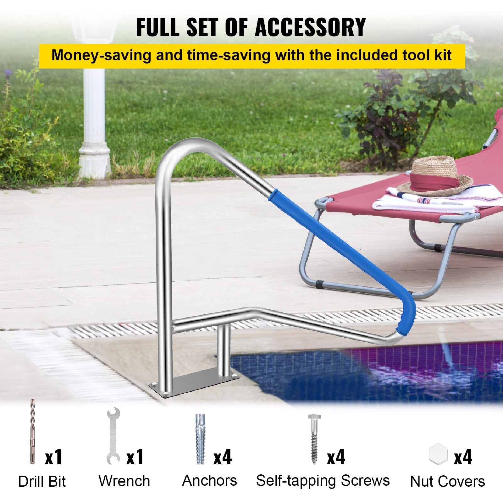 Pool Rail 55x32 Pool Railing 304 Stainless Steel 250LBS Load Capacity Silver Rustproof Pool Handrail V952-BXGYCFS4W55X32YC1V0