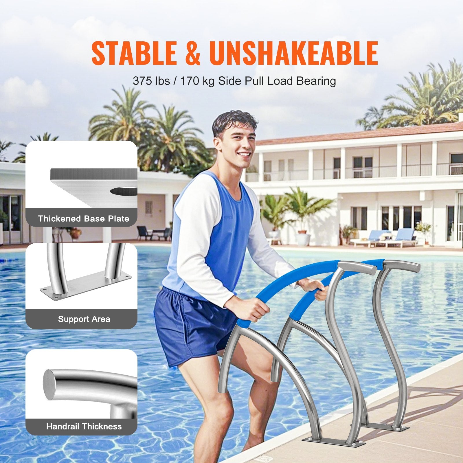 Pool Handrail 2 PCS 30x30in Stainless Steel with Base Plate for Spas V952-BXGYCFSDDB30FQ827V0