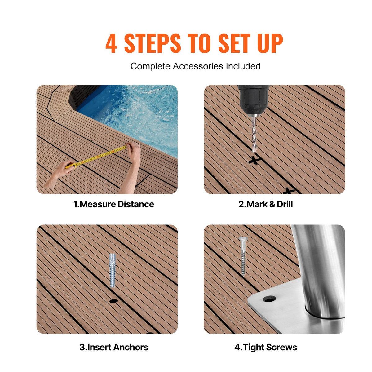 Pool Handrail 2 PCS 30x30in Stainless Steel with Base Plate for Spas V952-BXGYCFSDDB30FQ827V0