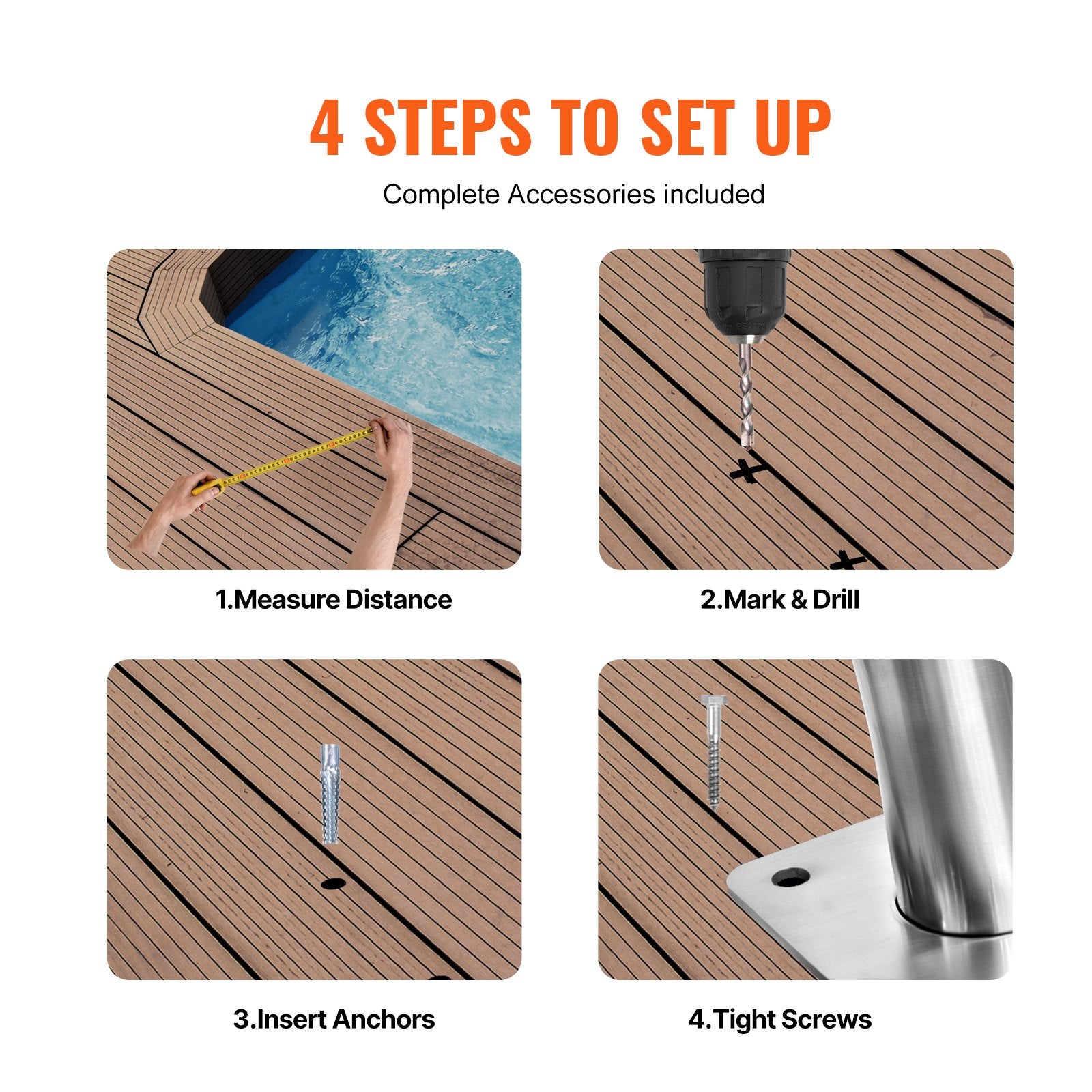 Pool Handrail 39 x 32 inch Stainless Steel with Base Plate for Spas V952-BXGYCFSDDB39WBGVHV0