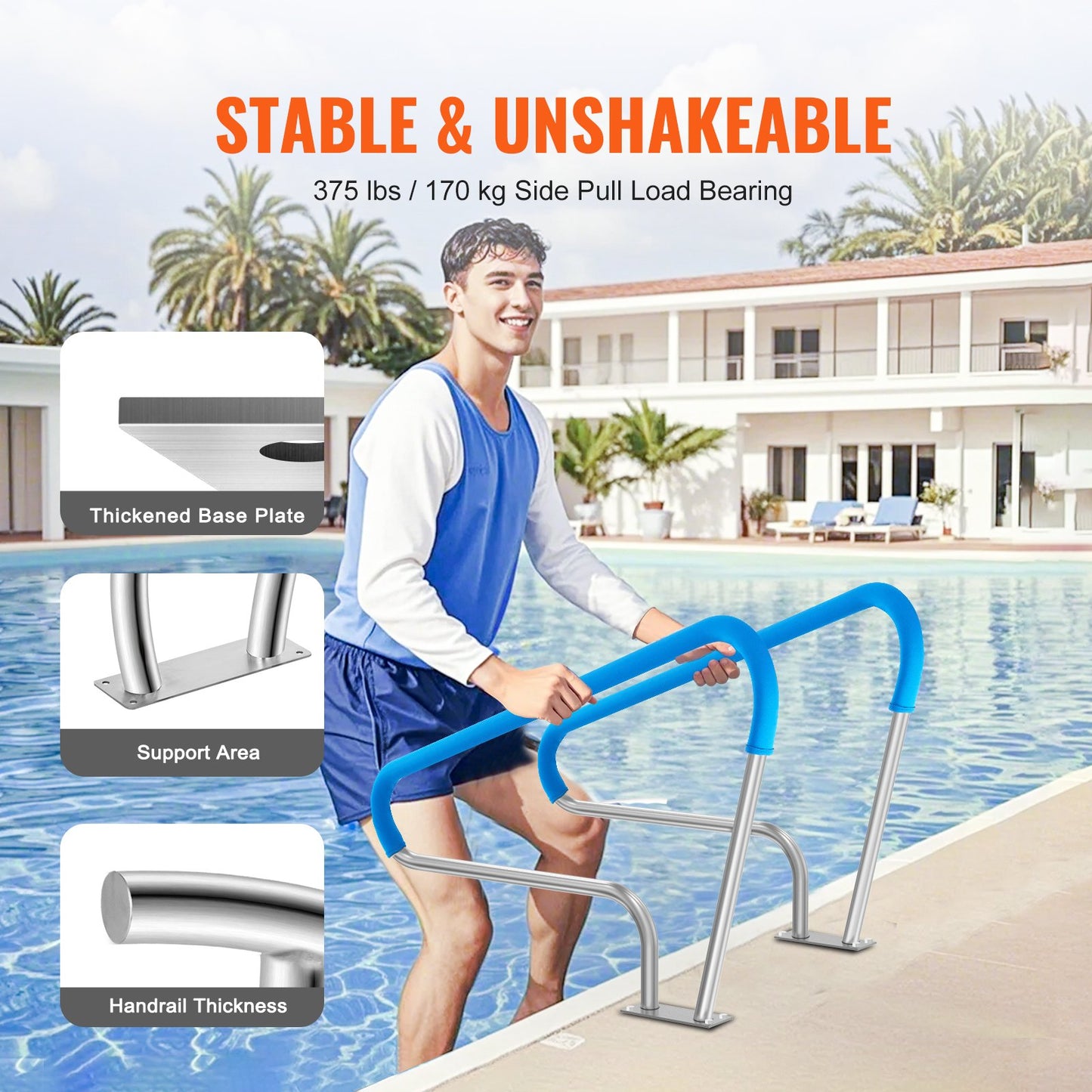 Pool Handrail 2 PCS 48x36in Stainless Steel with Base Plate for Spas V952-BXGYCFSDDB482MQJZV0