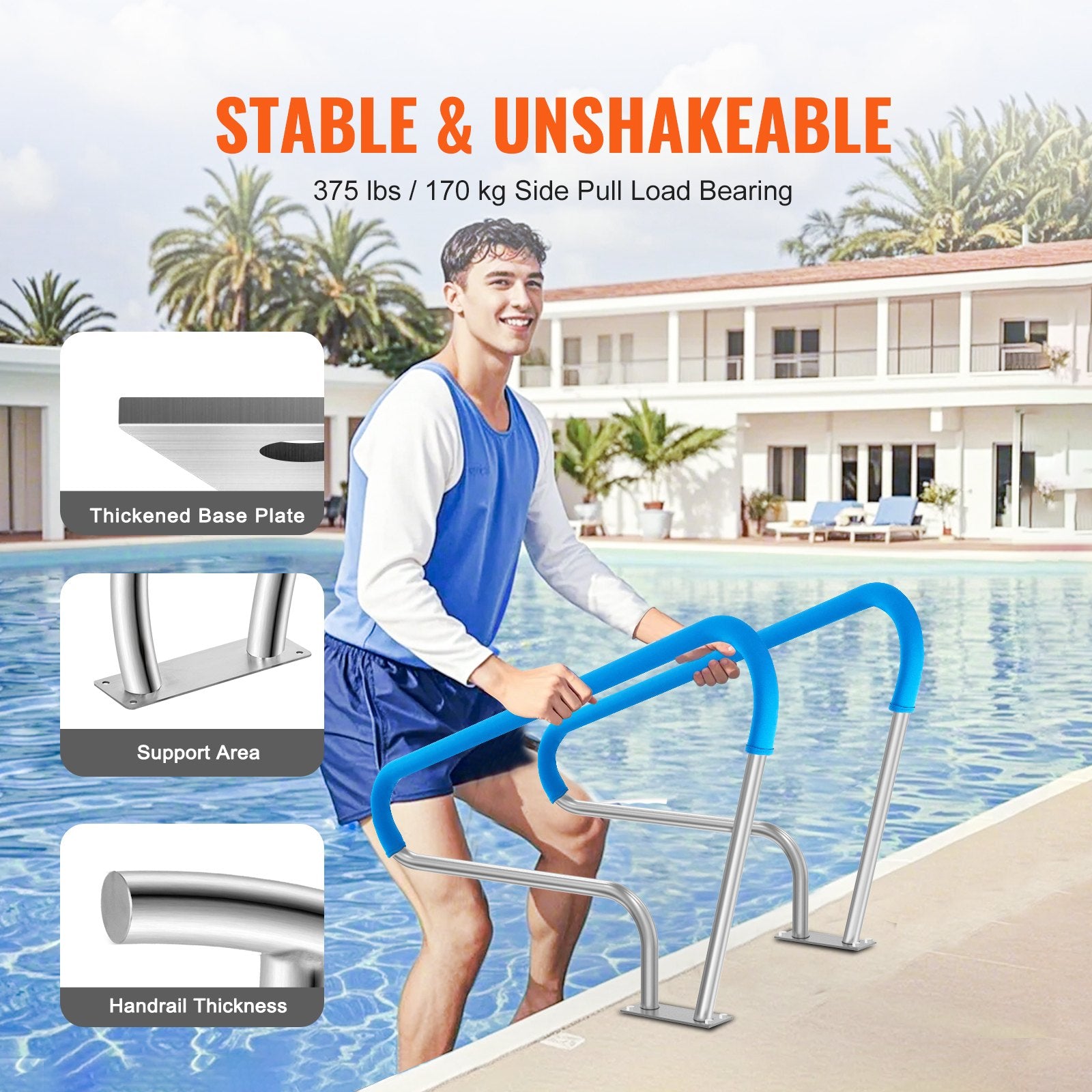 Pool Handrail 2 PCS 48x36in Stainless Steel with Base Plate for Spas V952-BXGYCFSDDB482MQJZV0