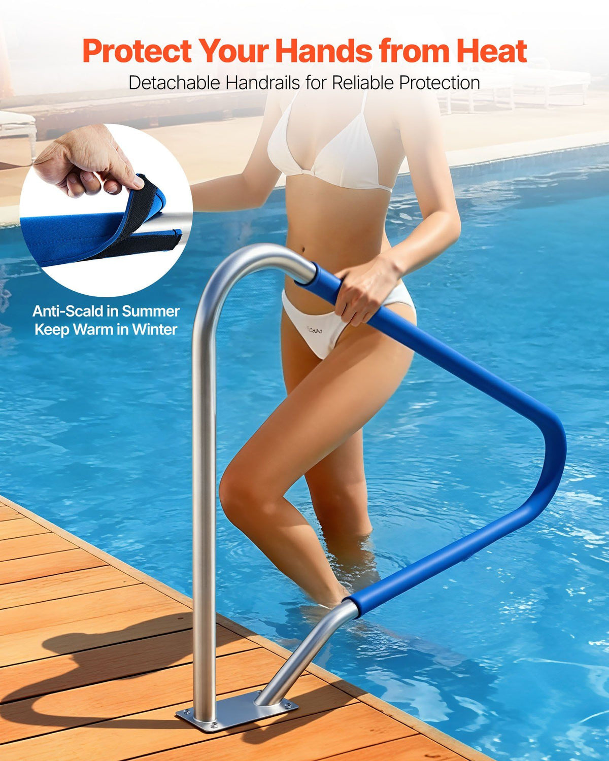 Pool Rail, 122 x 91.5 cm Pool Handrail, 100kg Load Capacity Heavy Duty 304 Stainless Steel Swimming Handrail, V952-BXGYCFSDDB4834UDG001V0