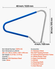 Pool Rail, 122 x 91.5 cm Pool Handrail, 100kg Load Capacity Heavy Duty 304 Stainless Steel Swimming Handrail, V952-BXGYCFSDDB4834UDG001V0