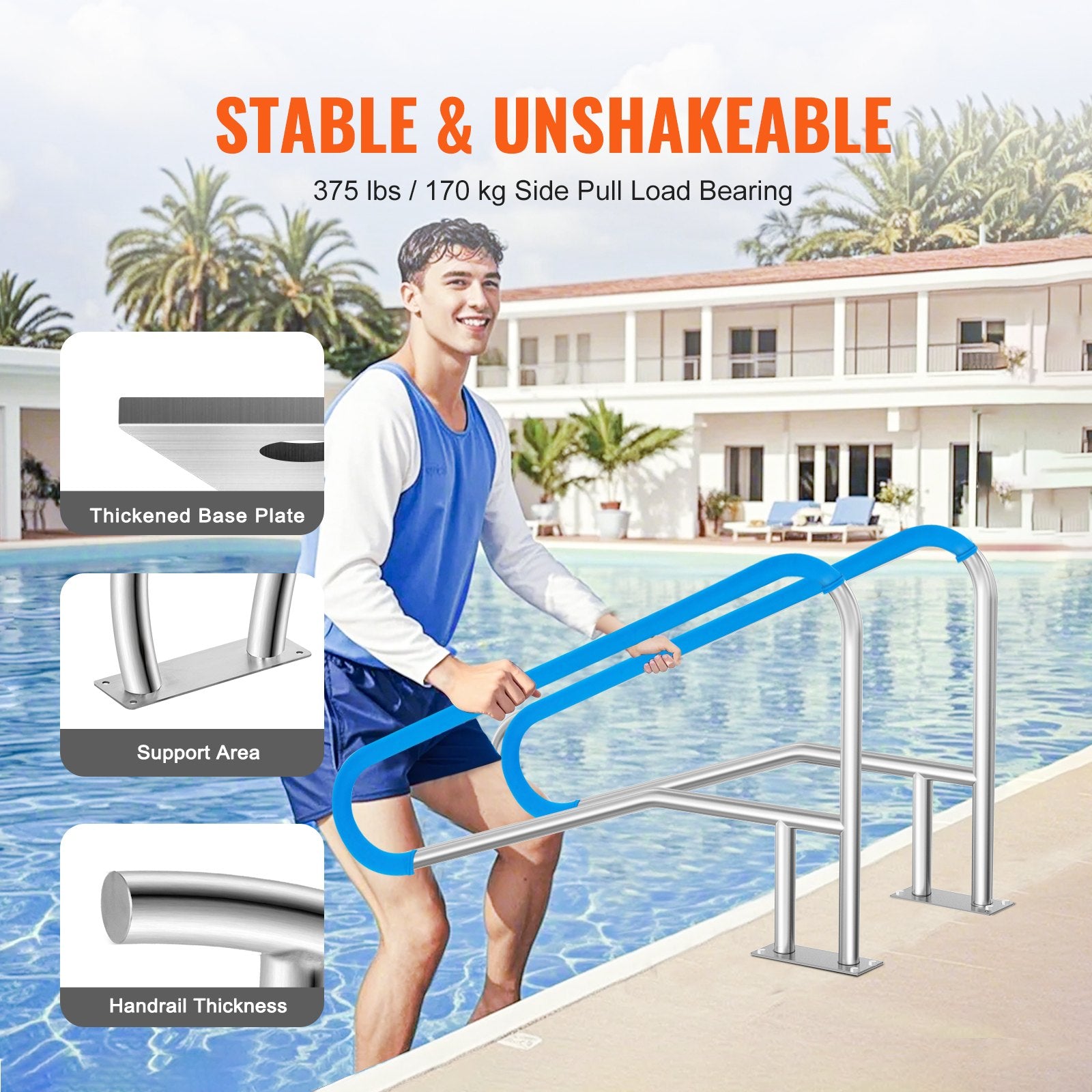 Pool Handrail 54 x 36 inch Stainless Steel with Base Plate for Spas V952-BXGYCFSDDB54RAPOLV0