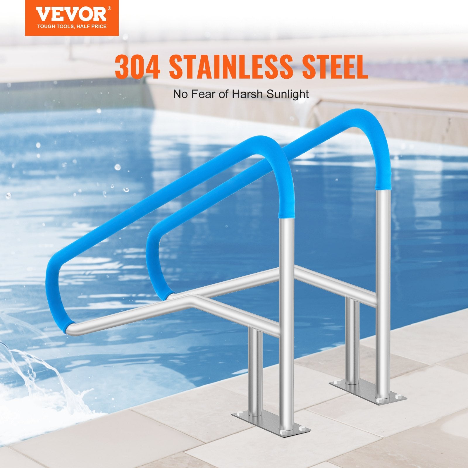 Pool Handrail 2 PCS 55 x 32 inch Stainless Steel with Base Plate for Spas V952-BXGYCFSDDB55R33SQV0