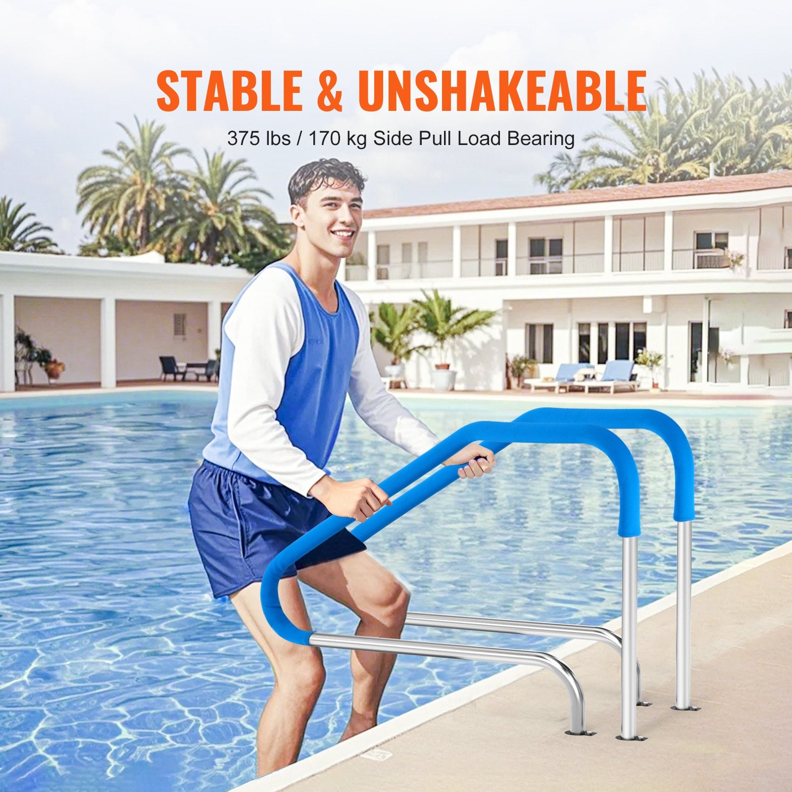 Pool Handrail 46 x 37 inch Stainless Steel (Pre-built) for Indoor/Outdoor V952-BXGYCFSYM4632HFCOV0