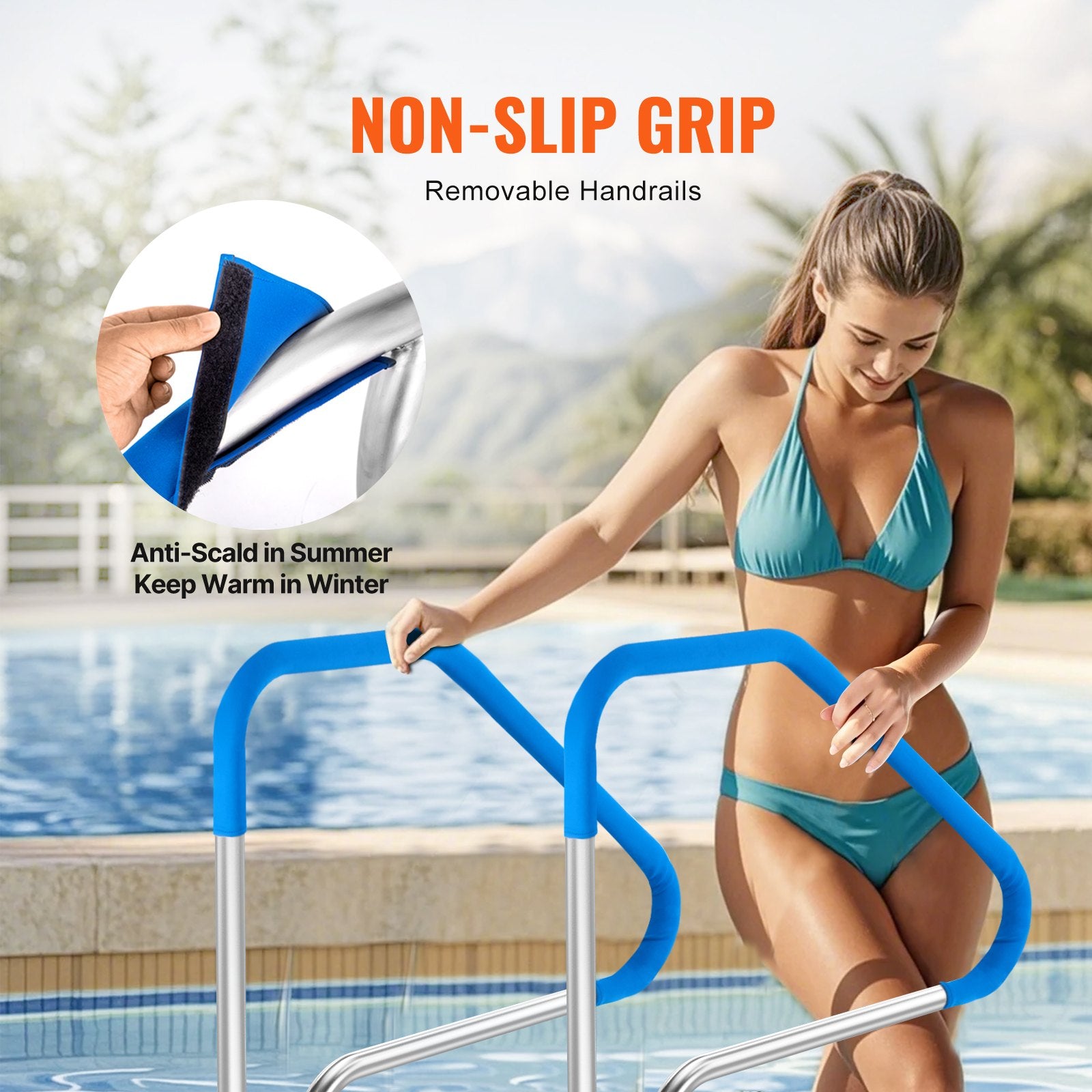 Pool Handrail 46 x 37 inch Stainless Steel (Pre-built) for Indoor/Outdoor V952-BXGYCFSYM4632HFCOV0