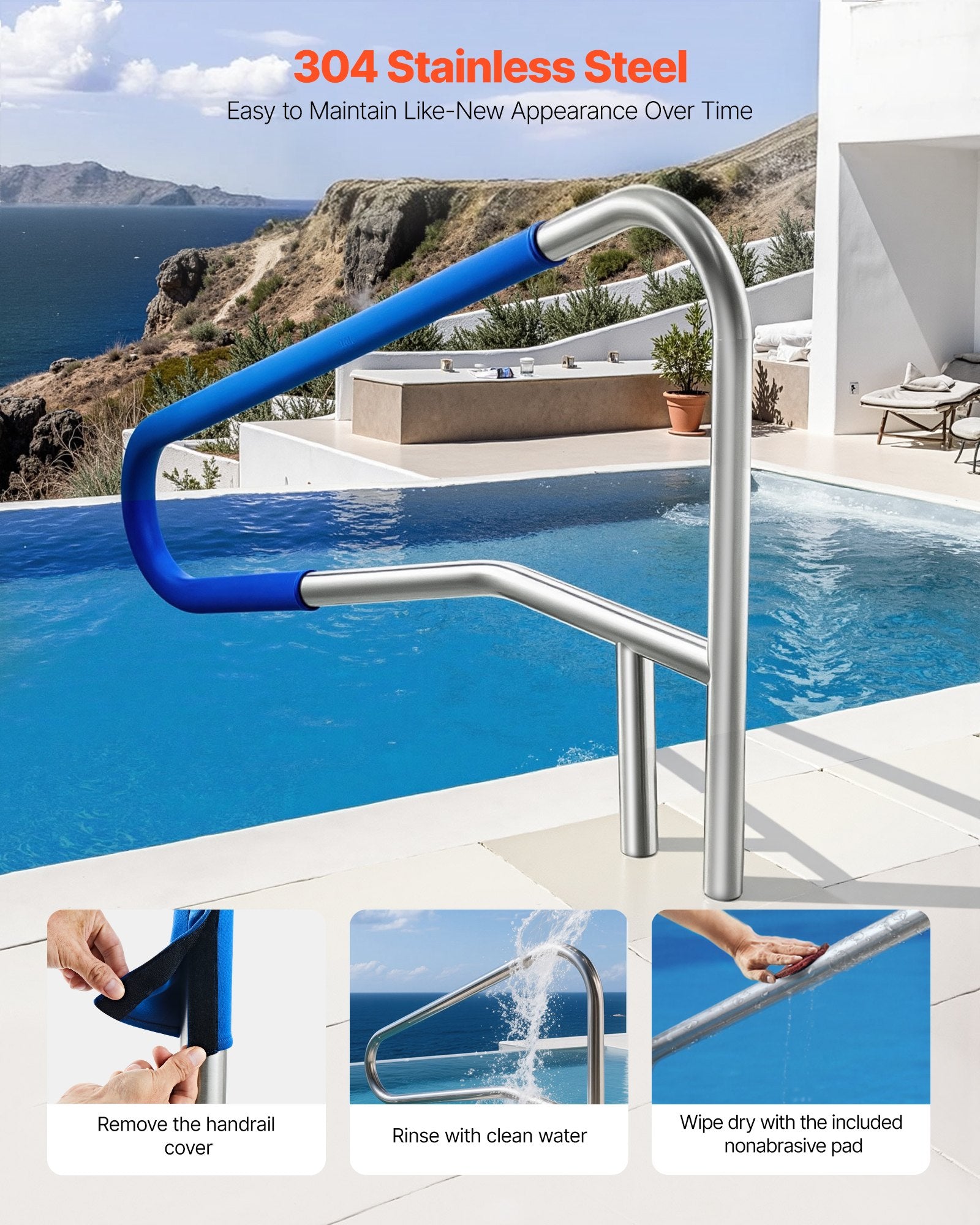 Pool Rail, 137.1 x 81.3 cm Pool Handrail, 100kg Load Capacity Heavy Duty 304 Stainless Steel Swimming V952-BXGYCFSYM543YO17Y001V0