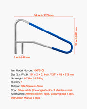 Pool Rail, 137.1 x 81.3 cm Pool Handrail, 100kg Load Capacity Heavy Duty 304 Stainless Steel Swimming V952-BXGYCFSYM543YO17Y001V0