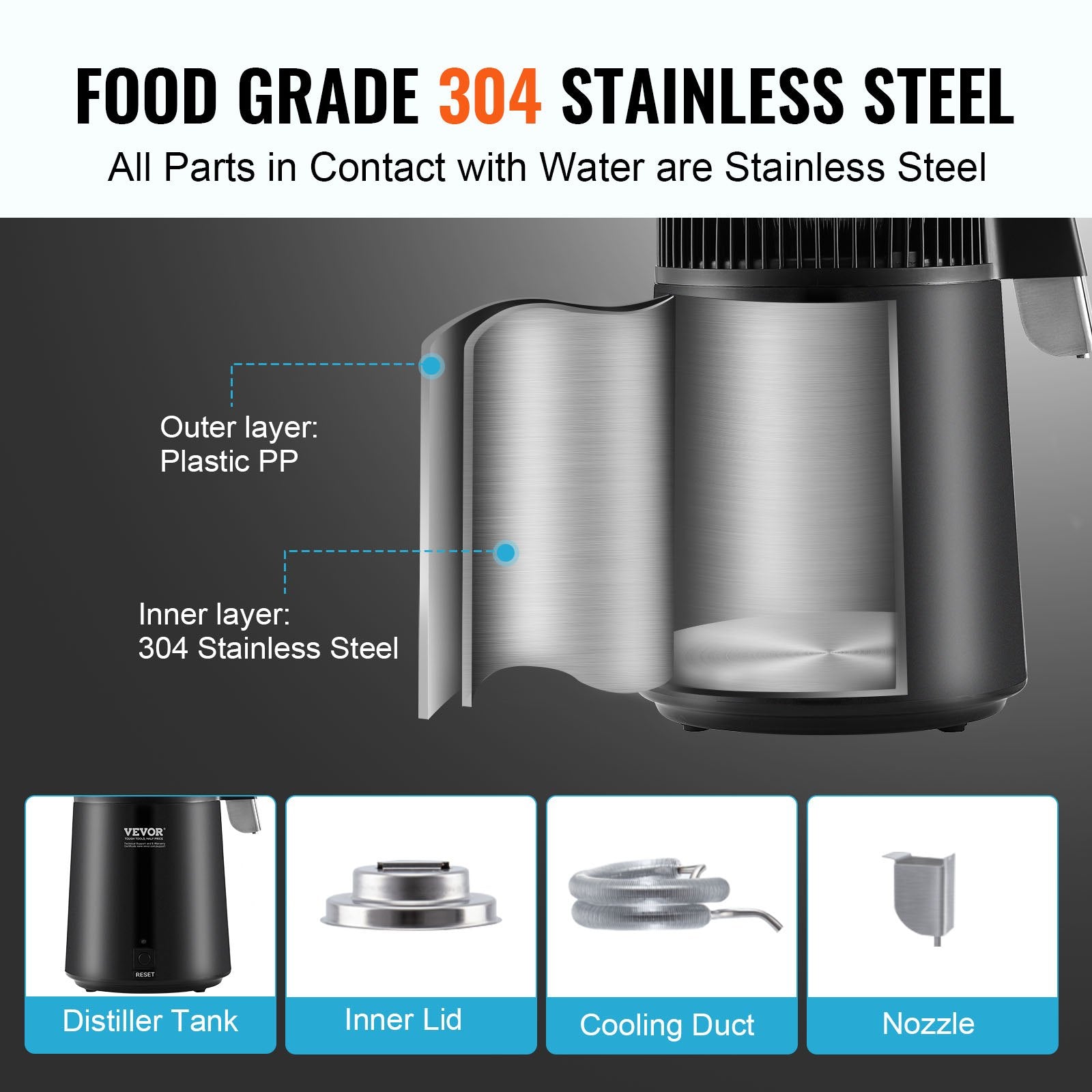 Water Distiller, 4L 1.05 Gallon Pure Water Purifier Filter For Home Countertop, 750W Distilled Water Maker, V952-BXGZLSJXB4LDCQHM3V3