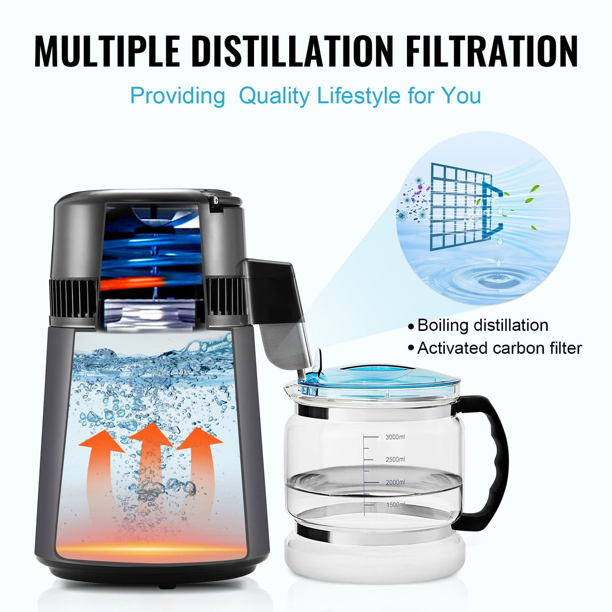 Water Distiller, 4L 1.05 Gallon Pure Water Purifier Filter For Home Countertop, 750W Distilled Water Maker, V952-BXGZLSJXB4LDXH9BQV3