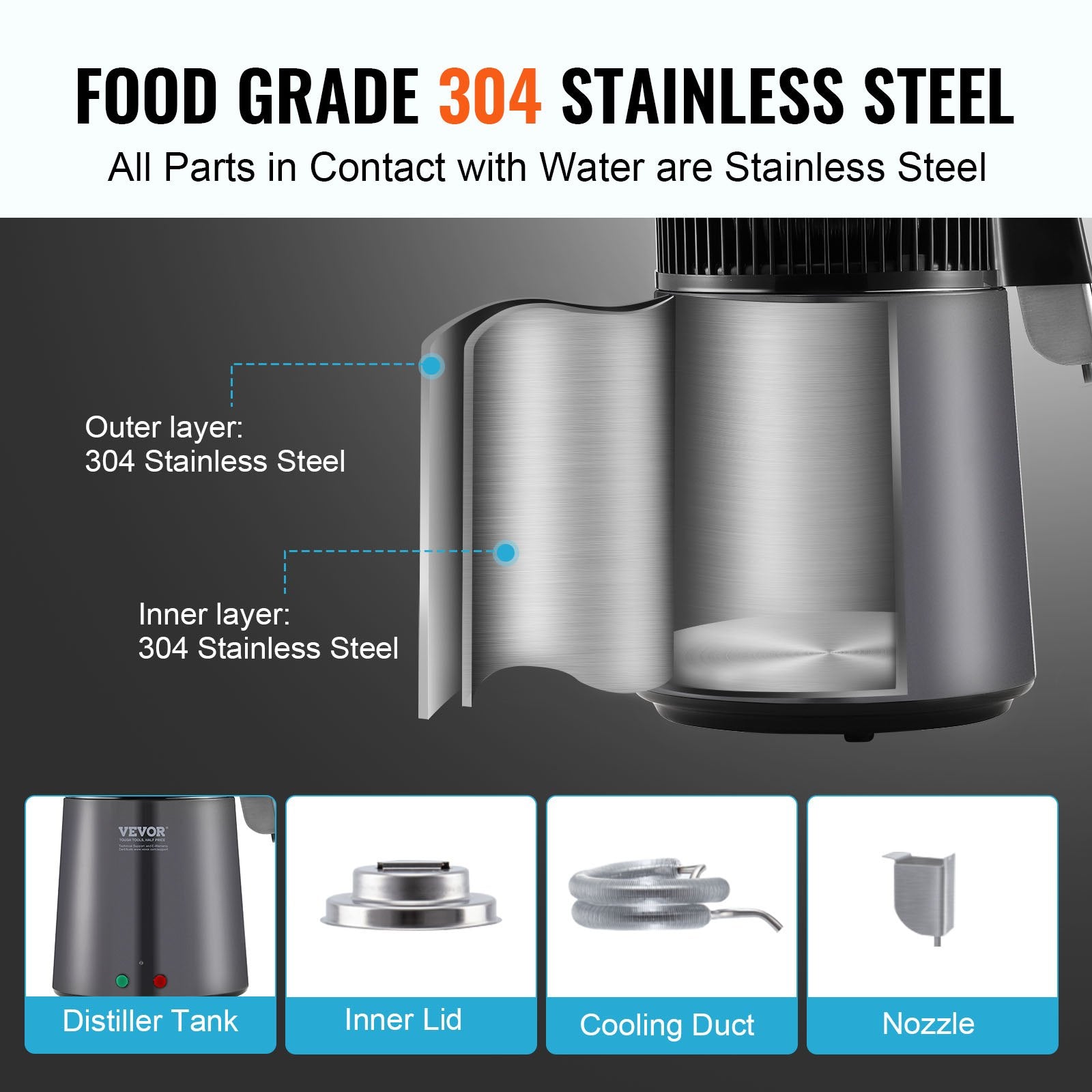 Water Distiller, 4L 1.05 Gallon Pure Water Purifier Filter For Home Countertop, 750W Distilled Water Maker, V952-BXGZLSJXB4LDXH9BQV3