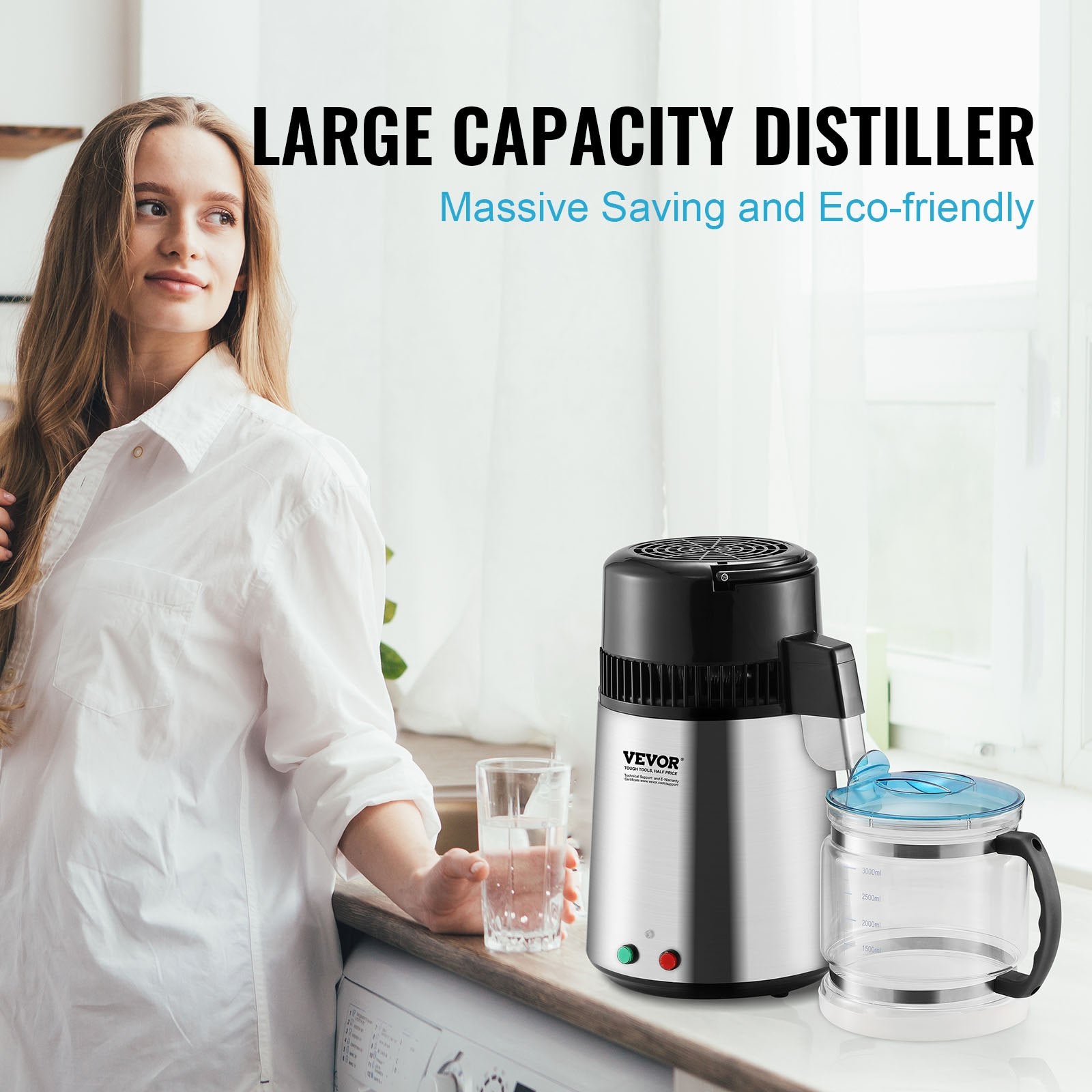 Water Distiller, 4L 1.05 Gallon Pure Water Purifier Filter For Home Countertop, 750W Distilled Water Maker, V952-BXGZLSJYS4LD2TK5LV3