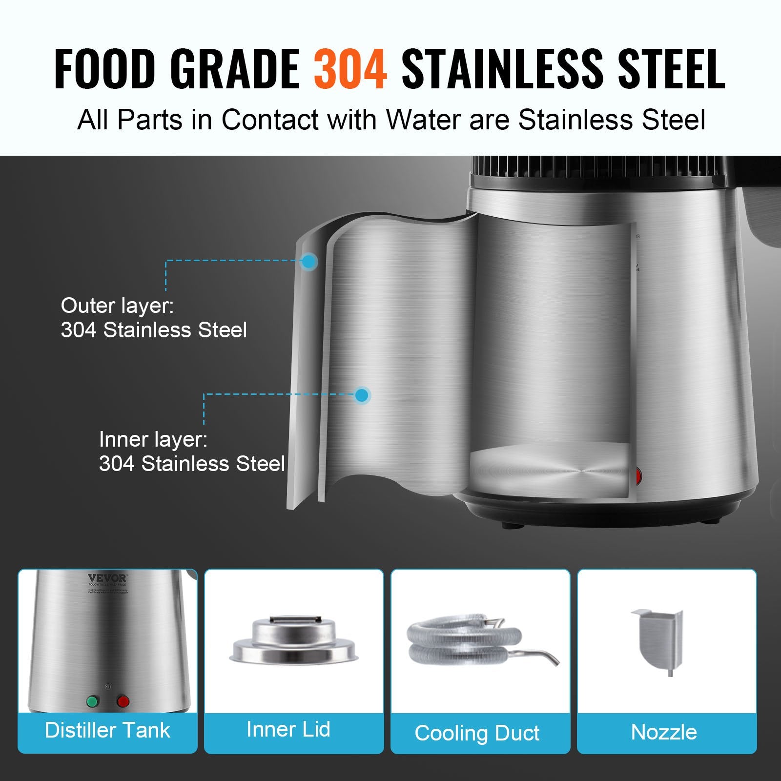 Water Distiller, 4L 1.05 Gallon Pure Water Purifier Filter For Home Countertop, 750W Distilled Water Maker, V952-BXGZLSJYS4LD2TK5LV3