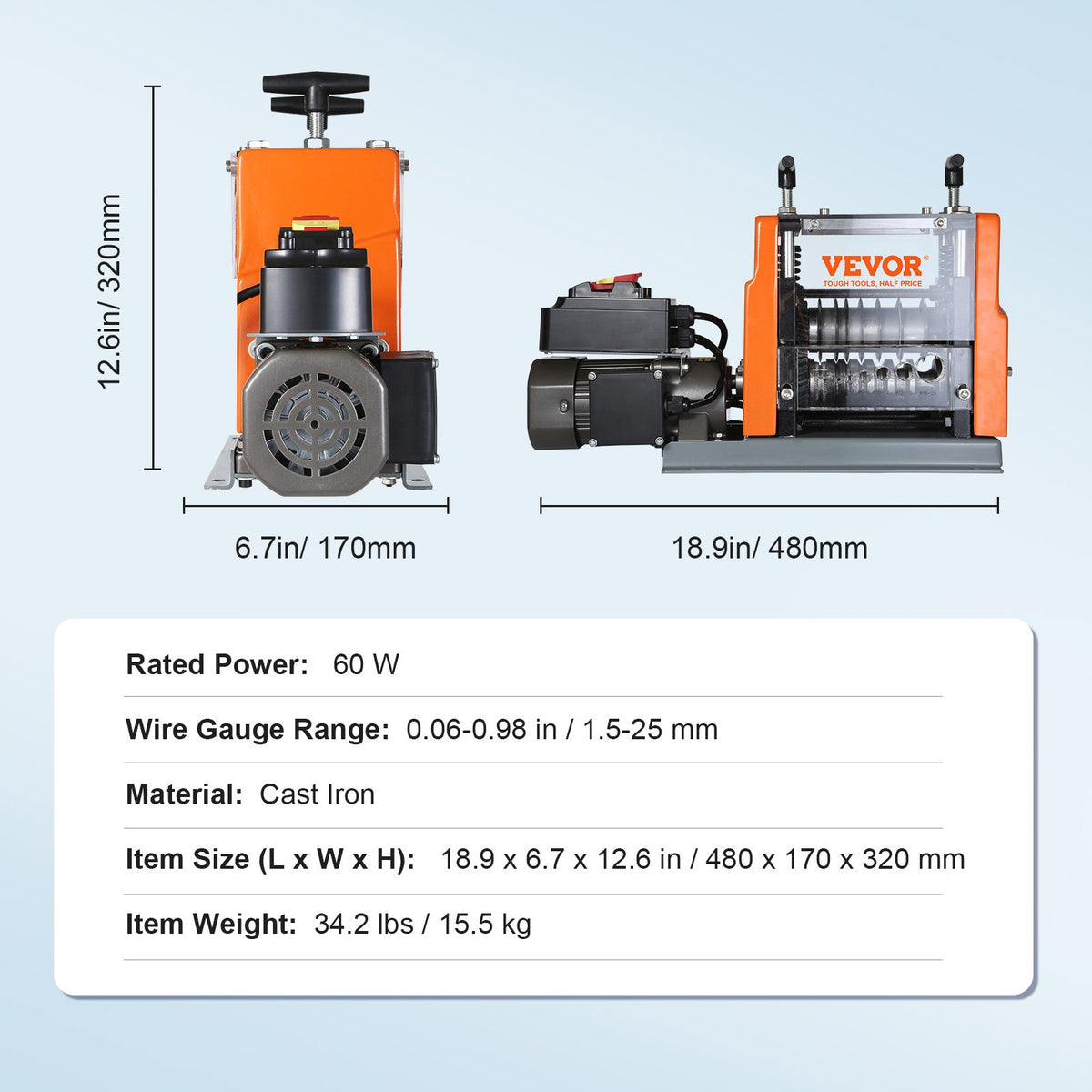 Electric Wire Stripping Machine Copper Cable Stripper 1.5-25 mm 60 W V952-BXJL60W1525MM4XMQV3