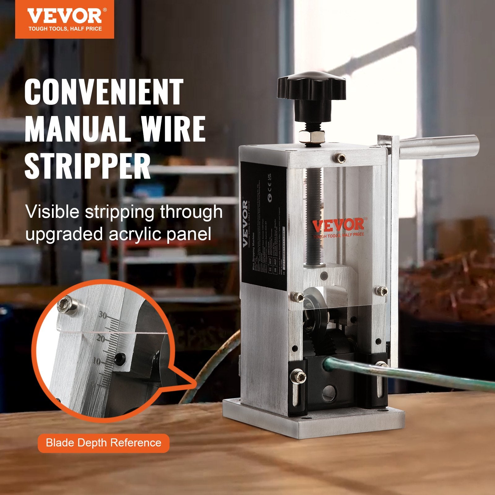 Manual Wire Stripping Machine, 0.06''-0.98'' Copper Stripper with Hand Crank or Drill Powered, Visible V952-BXJYSS11525MMZ4Z6V0