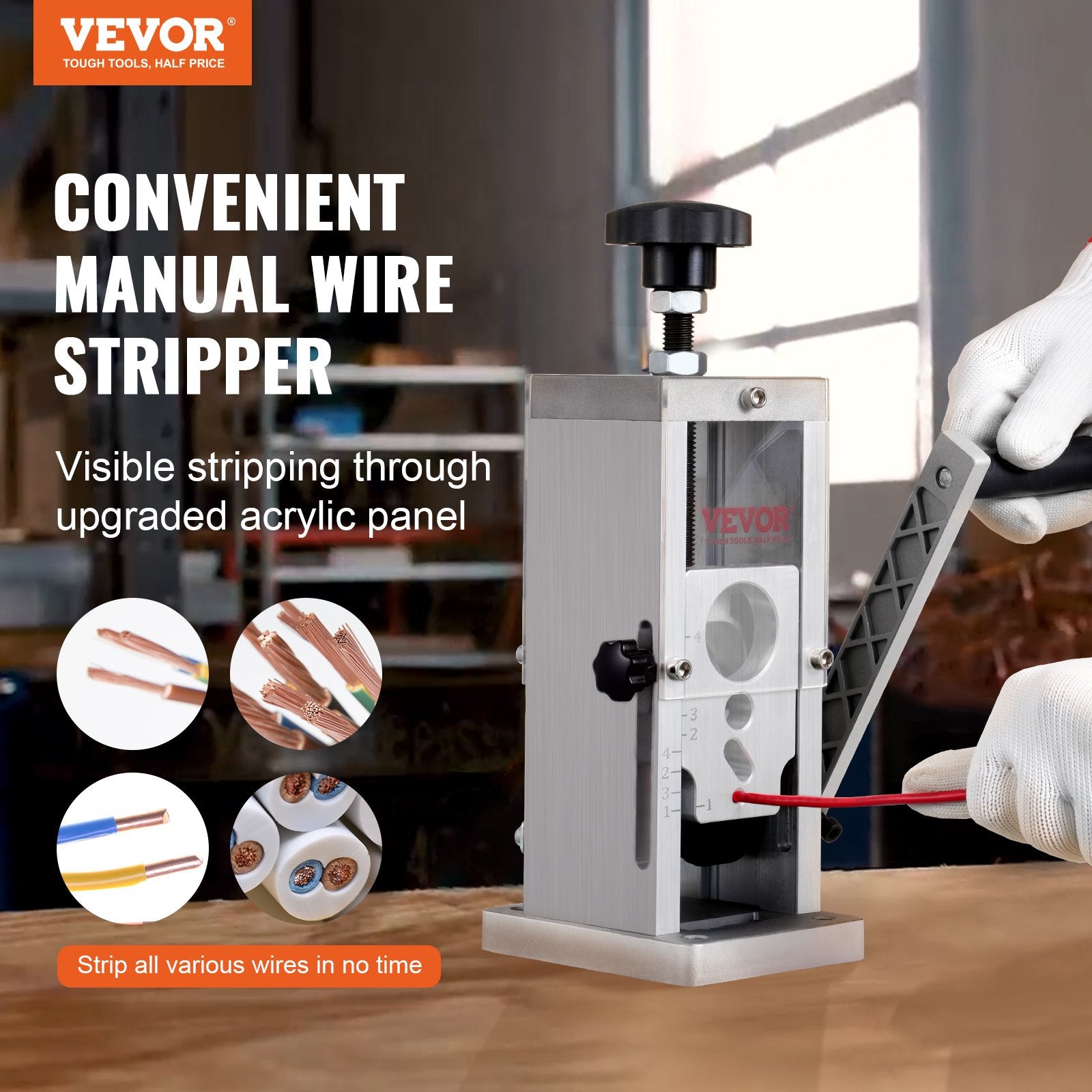 Manual Wire Stripping Machine, 0.06''-1.5'' Copper Stripper with Hand Crank or Drill Powered, Visible V952-BXJYSS11538MMUD21V0