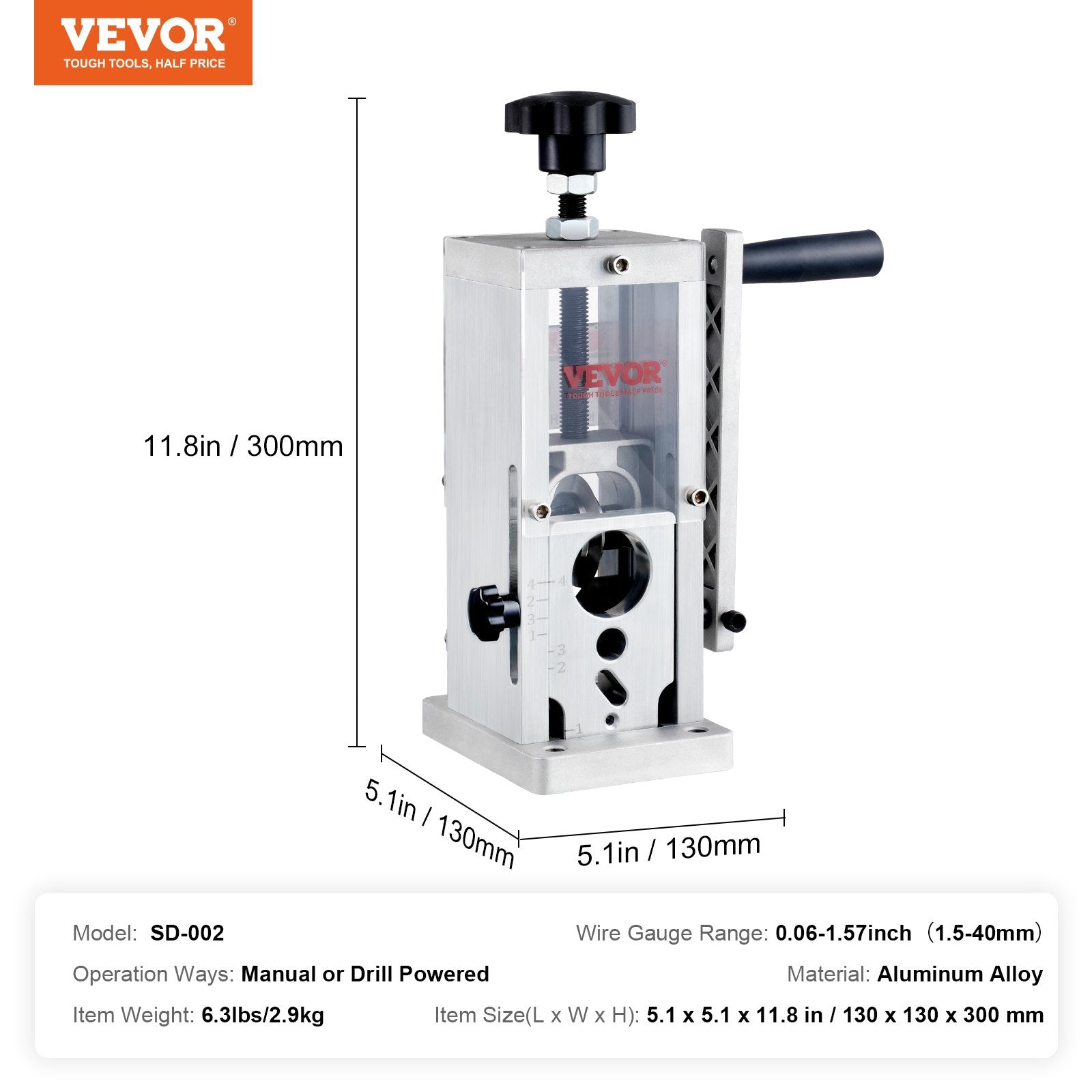 Manual Wire Stripping Machine, 0.06''-1.5'' Copper Stripper with Hand Crank or Drill Powered, Visible V952-BXJYSS11538MMUD21V0