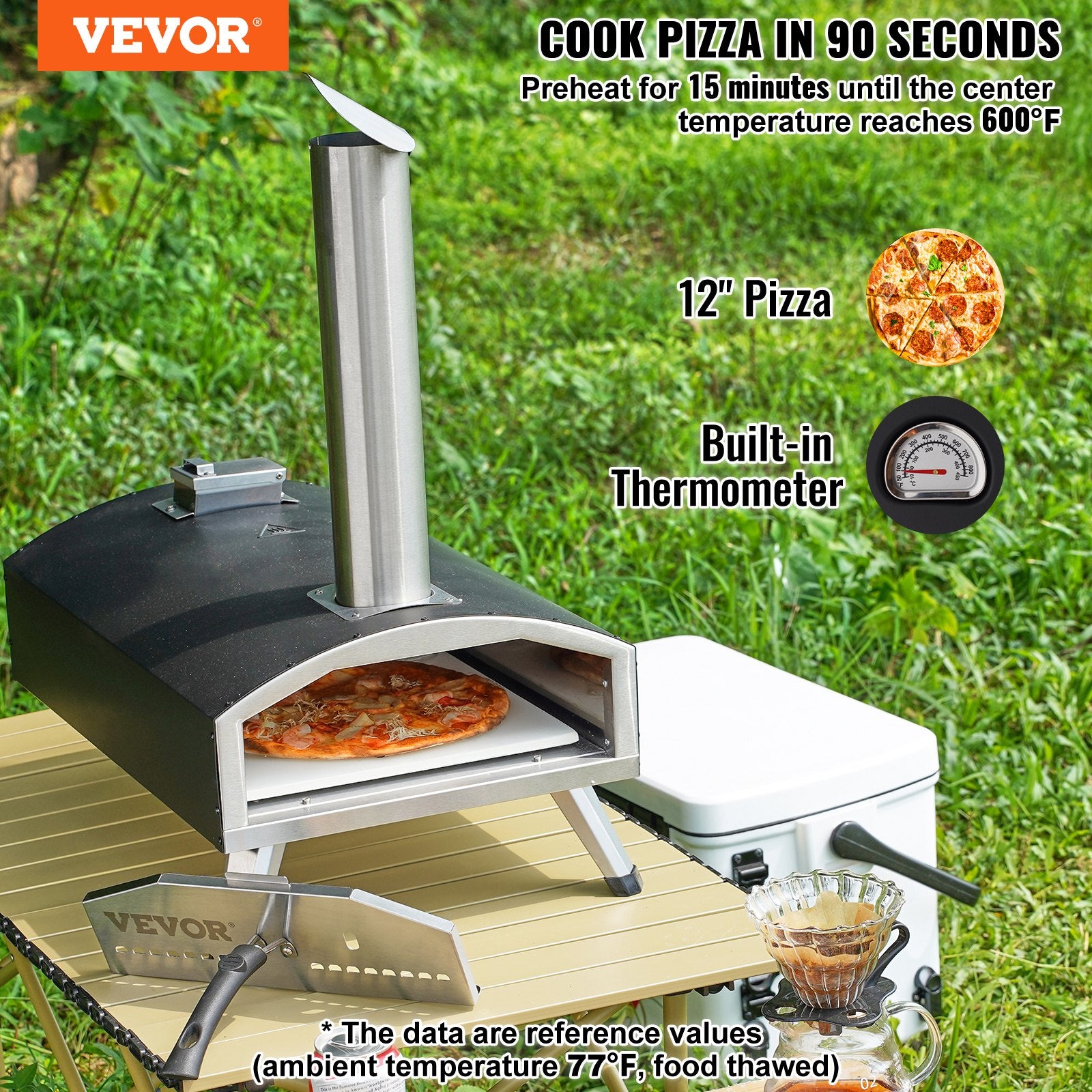 Outdoor Pizza Oven, 12" Wood Fired Pizza Ovens, Pellet Pizza Stove with Thermometer, Portable Pizza Maker for V952-BXPSL12YCKLPIX7UGV0