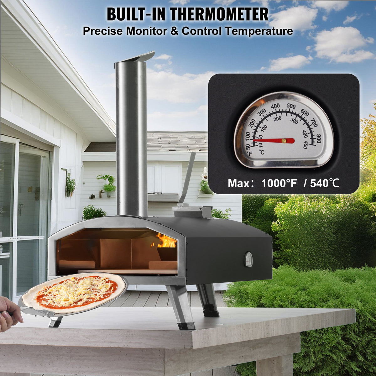 Outdoor Pizza Oven, 12" Wood Fired Pizza Ovens, Pellet Pizza Stove with Thermometer, Portable Pizza Maker for V952-BXPSL12YCKLPIX7UGV0