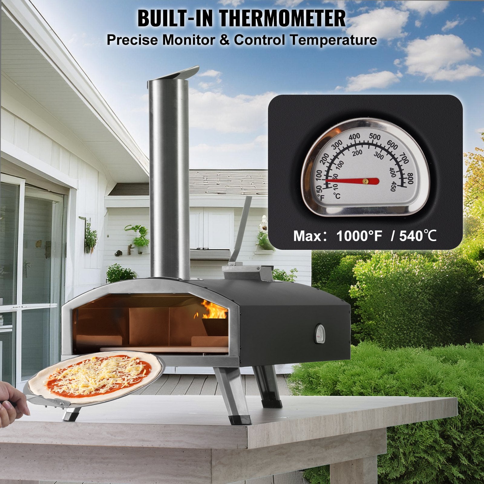 Outdoor Pizza Oven, 12" Wood Fired Pizza Ovens, Pellet Pizza Stove with Thermometer, Portable Pizza Maker for V952-BXPSL12YCKLPIX7UGV0