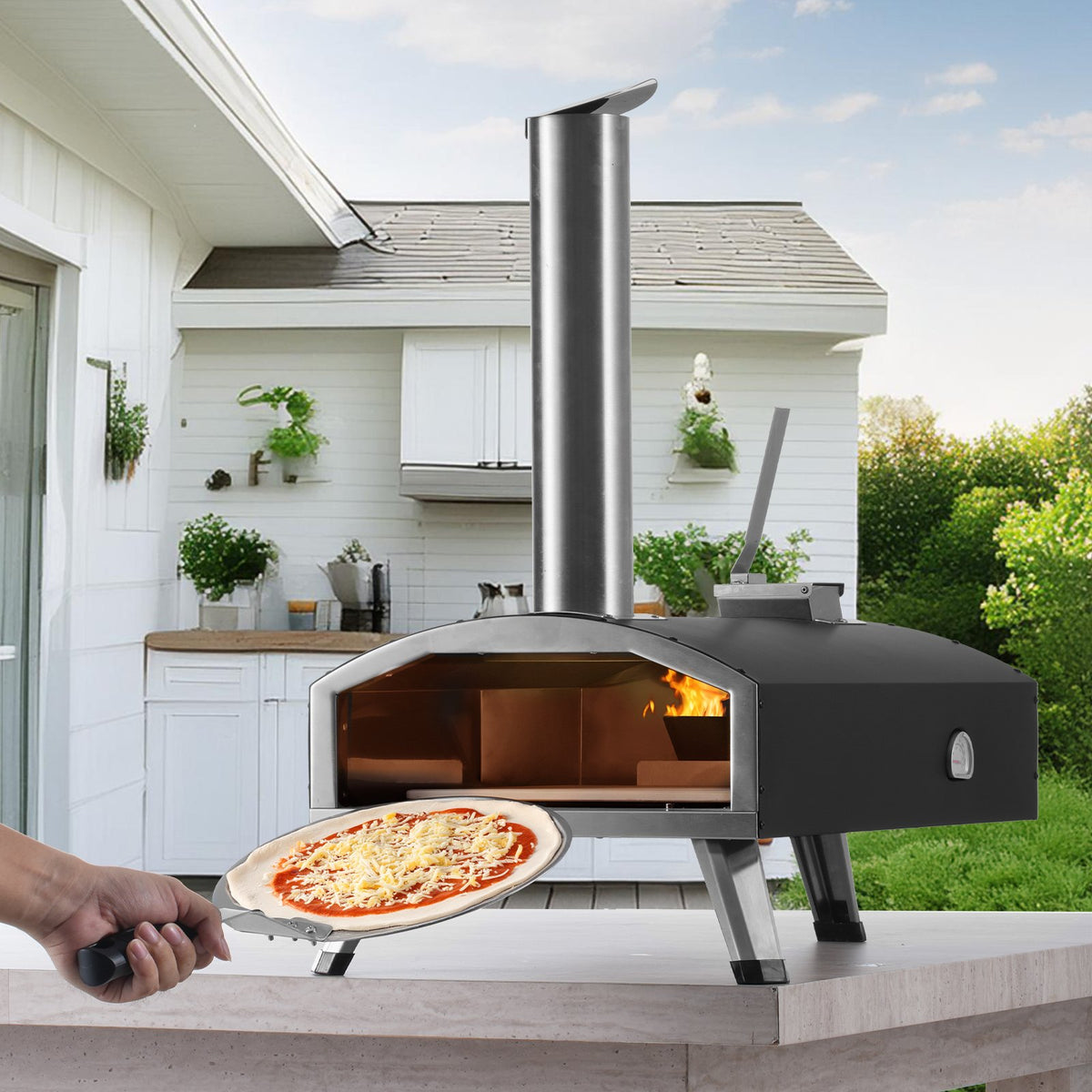 Outdoor Pizza Oven, 12" Wood Fired Pizza Ovens, Pellet Pizza Stove with Thermometer, Portable Pizza Maker for V952-BXPSL12YCKLPIX7UGV0
