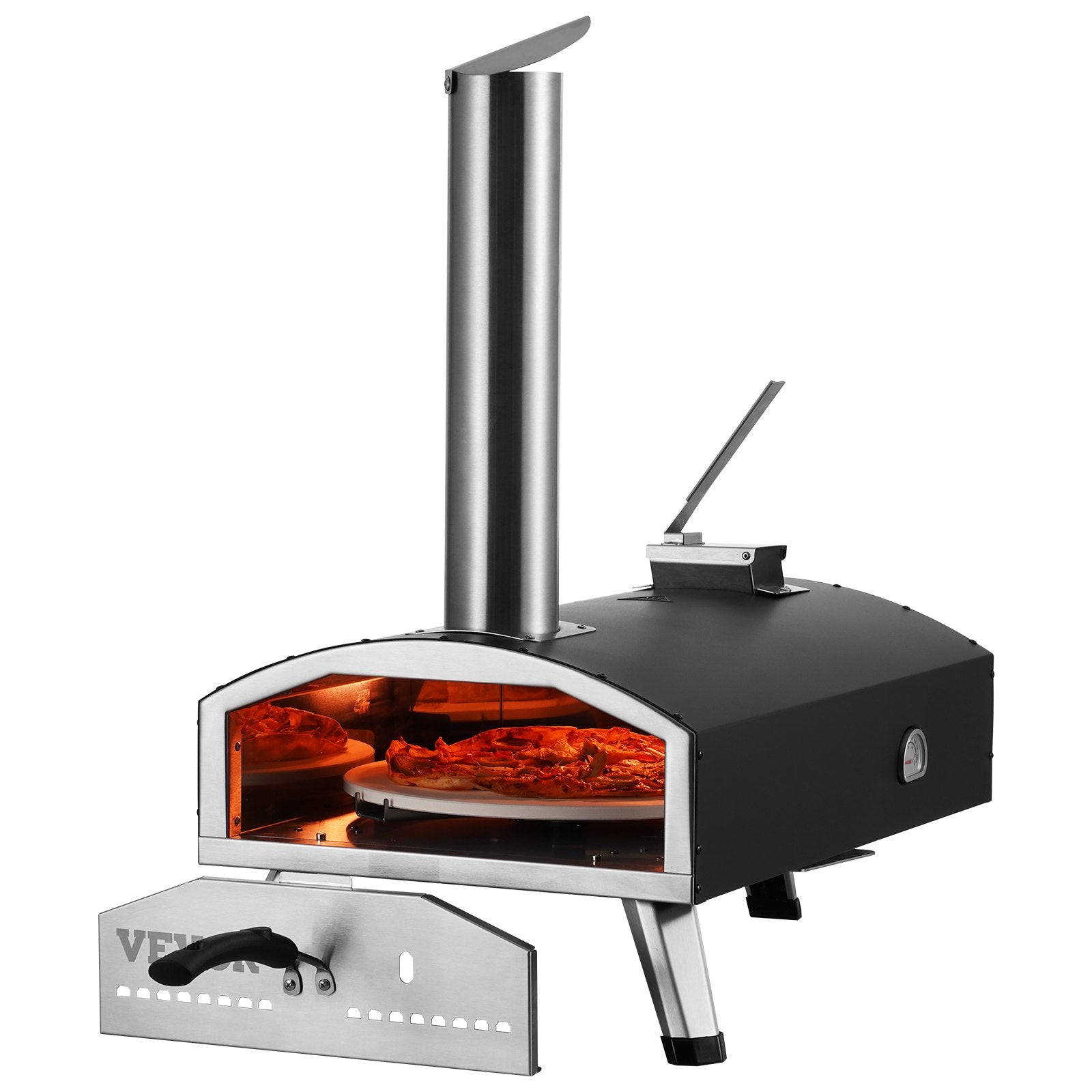 Outdoor Pizza Oven, 12" Wood Fired Pizza Ovens, Pellet Pizza Stove with Built-in Thermometer, with Thickened V952-BXPSL12YCKLPK77LXV0