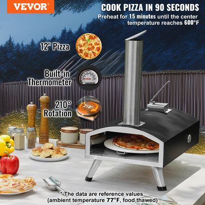 Outdoor Pizza Oven, 12" Wood Fired Pizza Ovens, Pellet Pizza Stove with Built-in Thermometer, with Thickened V952-BXPSL12YCKLPK77LXV0
