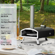 Outdoor Pizza Oven, 12" Wood Fired Pizza Ovens, Pellet Pizza Stove with Built-in Thermometer, with Thickened V952-BXPSL12YCKLPK77LXV0