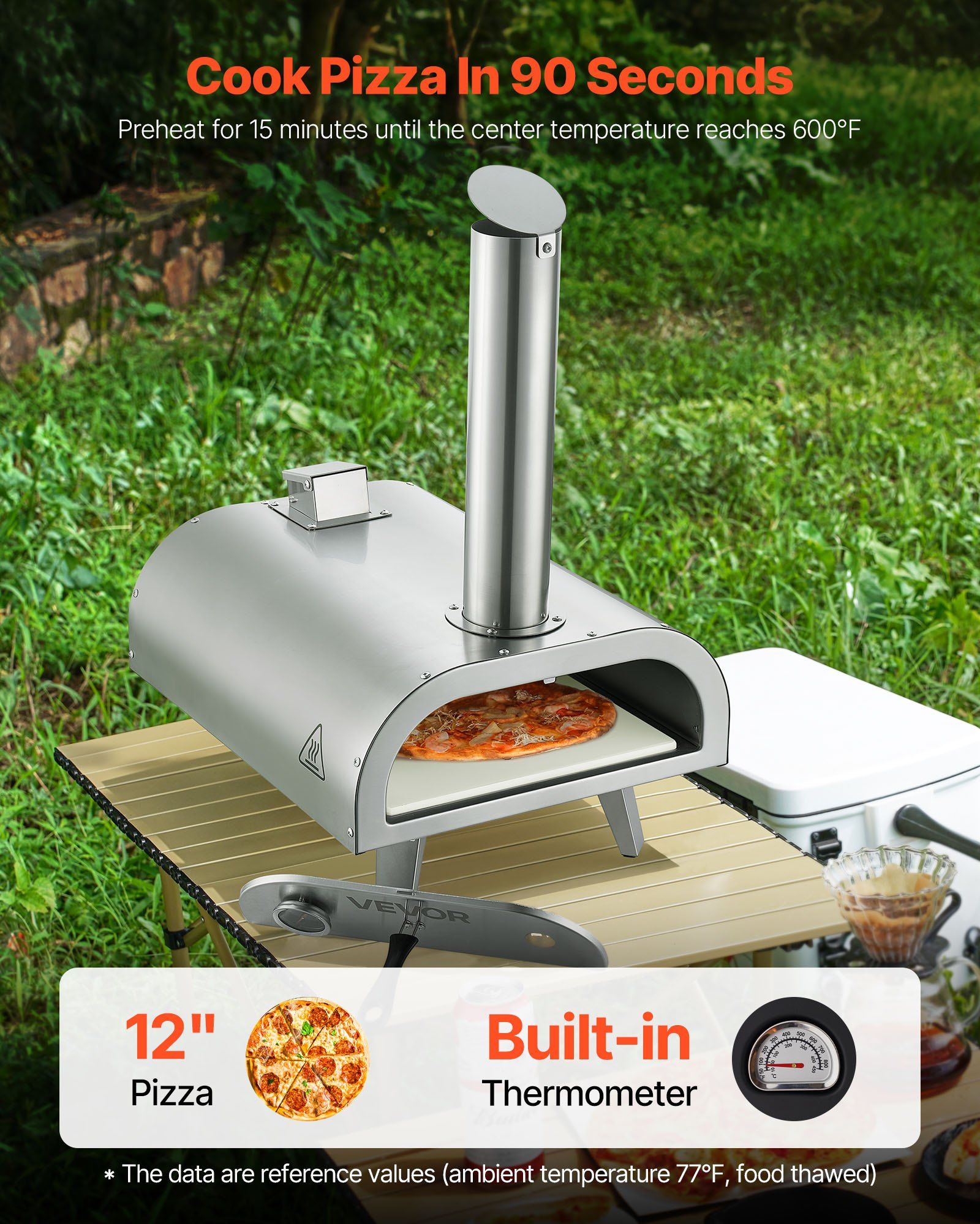 Pizza Oven Outdoor, 12" Pellet Pizza Oven, Portable Pizza-Stove with Built-in Thermometer, Wood Fired V952-BXPSLDNZWDJBYMH4A001V0
