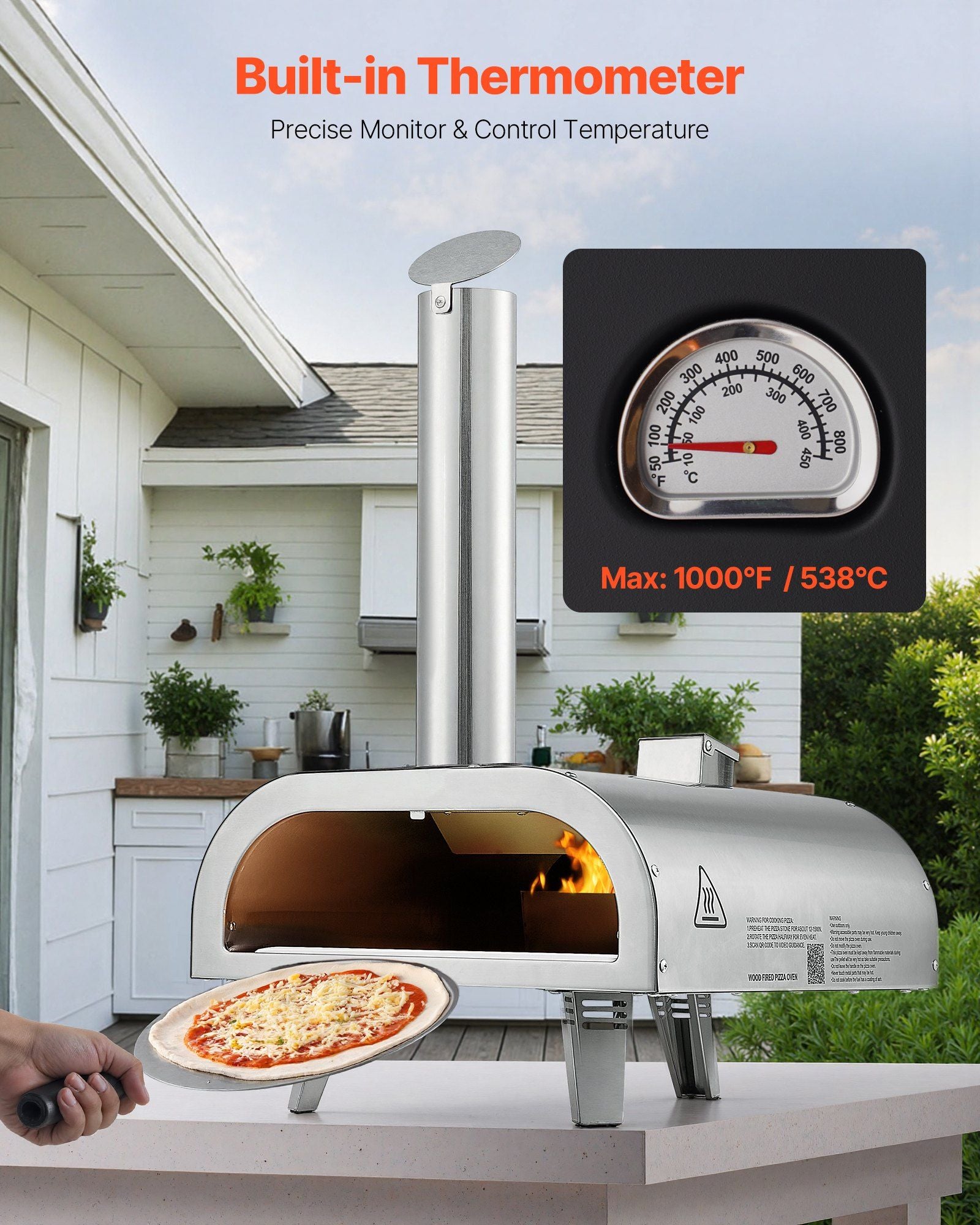 Pizza Oven Outdoor, 12" Pellet Pizza Oven, Portable Pizza-Stove with Built-in Thermometer, Wood Fired V952-BXPSLDNZWDJBYMH4A001V0