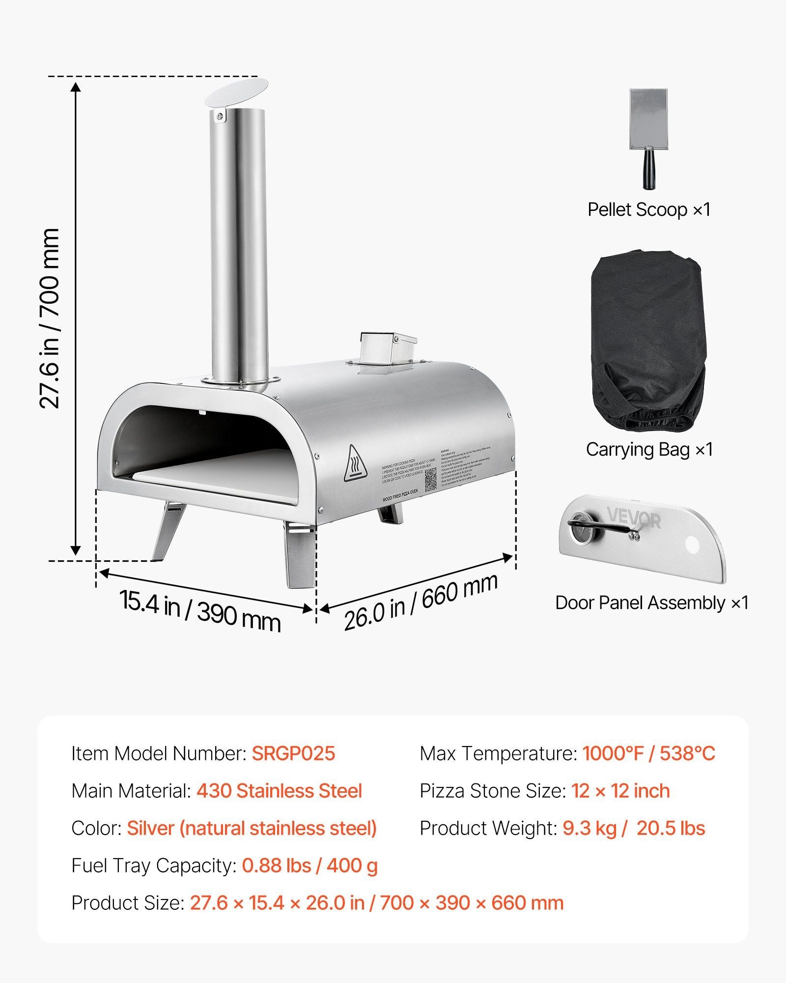 Pizza Oven Outdoor, 12" Pellet Pizza Oven, Portable Pizza-Stove with Built-in Thermometer, Wood Fired V952-BXPSLDNZWDJBYMH4A001V0