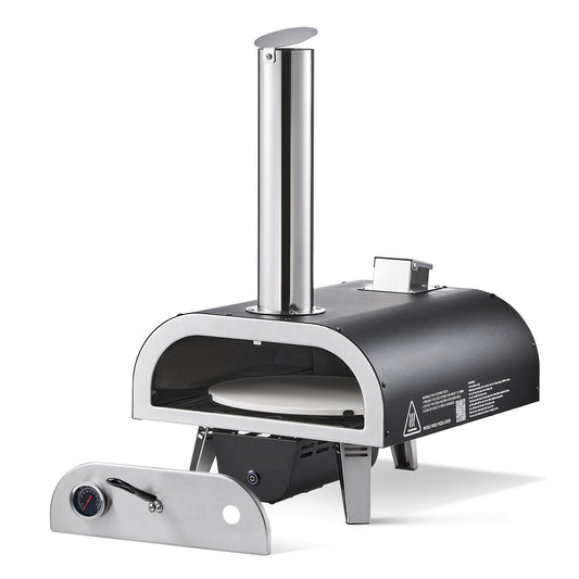 Outdoor Pizza Oven, 12 in Wood Fired Pizza Ovens, Pellet Pizza-Stove with Thermometer & Electric Rotation, V952-BXPSLDNZWDJPCLPZU001V9