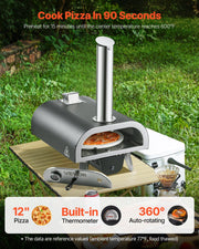 Outdoor Pizza Oven, 12 in Wood Fired Pizza Ovens, Pellet Pizza-Stove with Thermometer & Electric Rotation, V952-BXPSLDNZWDJPCLPZU001V9