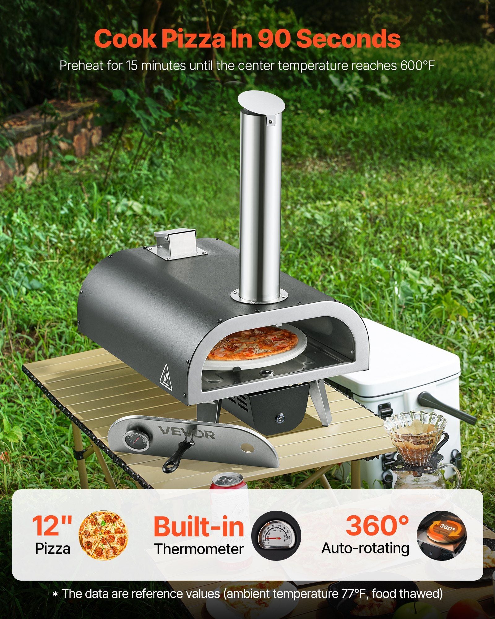 Outdoor Pizza Oven, 12 in Wood Fired Pizza Ovens, Pellet Pizza-Stove with Thermometer & Electric Rotation, V952-BXPSLDNZWDJPCLPZU001V9