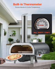 Outdoor Pizza Oven, 12 in Wood Fired Pizza Ovens, Pellet Pizza-Stove with Thermometer & Electric Rotation, V952-BXPSLDNZWDJPCLPZU001V9