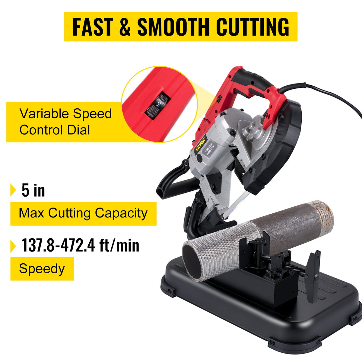 Portable Band Saw,with Removable Alloy Steel Base Cordless Band Saw,127mm Cutting Capacity Hand held Band V952-BXSD5INCH220VT9DGV3