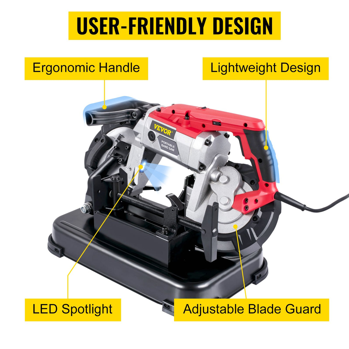 Portable Band Saw,with Removable Alloy Steel Base Cordless Band Saw,127mm Cutting Capacity Hand held Band V952-BXSD5INCH220VT9DGV3