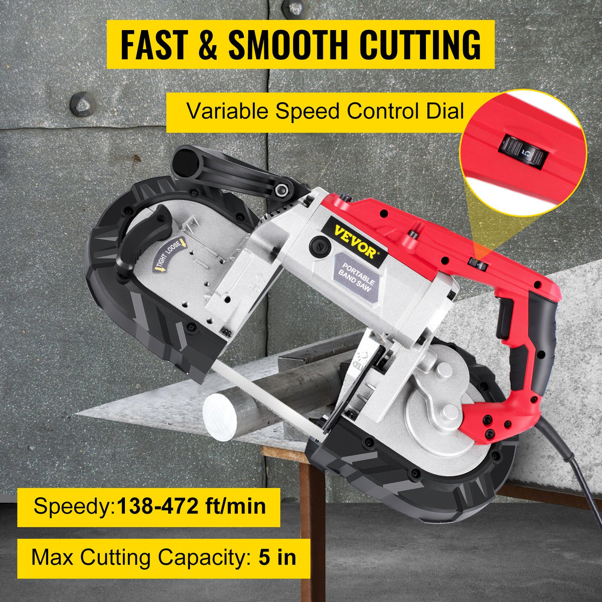 Variable-Speed 127mm Deep Cut Portable Band Saw 220V 10Amp Motor Handheld V952-BXSD5INCH220VTF46V3
