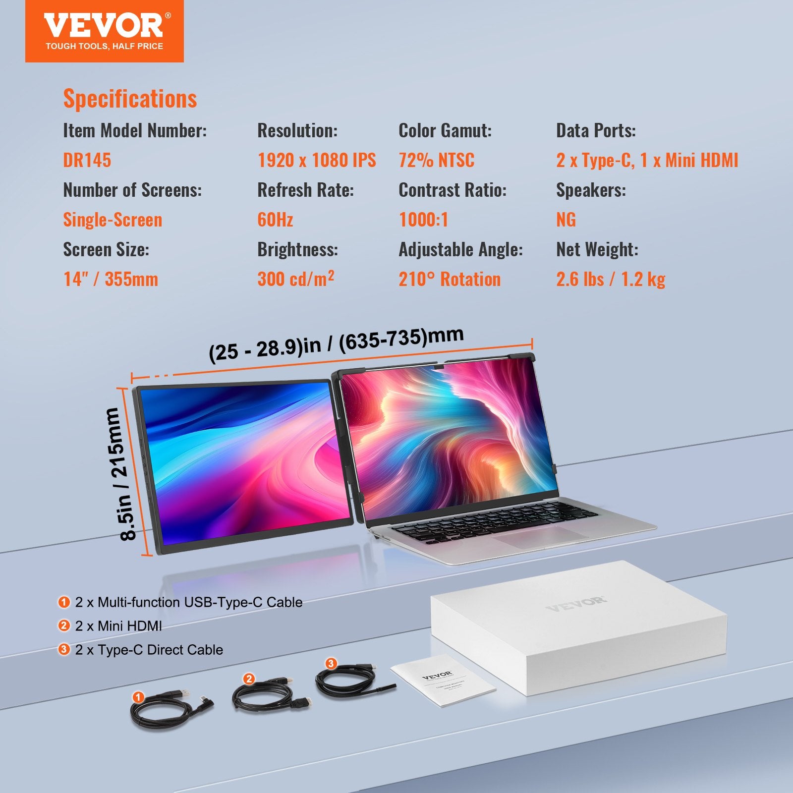 Laptop Screen Extender 14in HD 1080P Portable Monitor for 13"-17" Laptop V952-BXSDNXSQ14YCZA95CV3