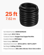 7.62 m 6AWG Portable Power Cable (4 Conductor), Heavy Duty 600V SOOW Electrical Power Cable, Industrial Grade V952-BXSDYXSOOWDLLUJEO001V8