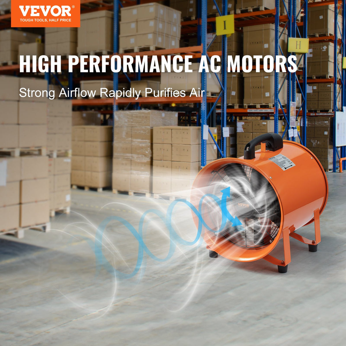 Portable Ventilator, 203.2mm/8inch Heavy Duty Cylinder Fan with 10m Duct Hose, 145W Strong Shop Exhaust V952-BXSG230W108INDT09V3
