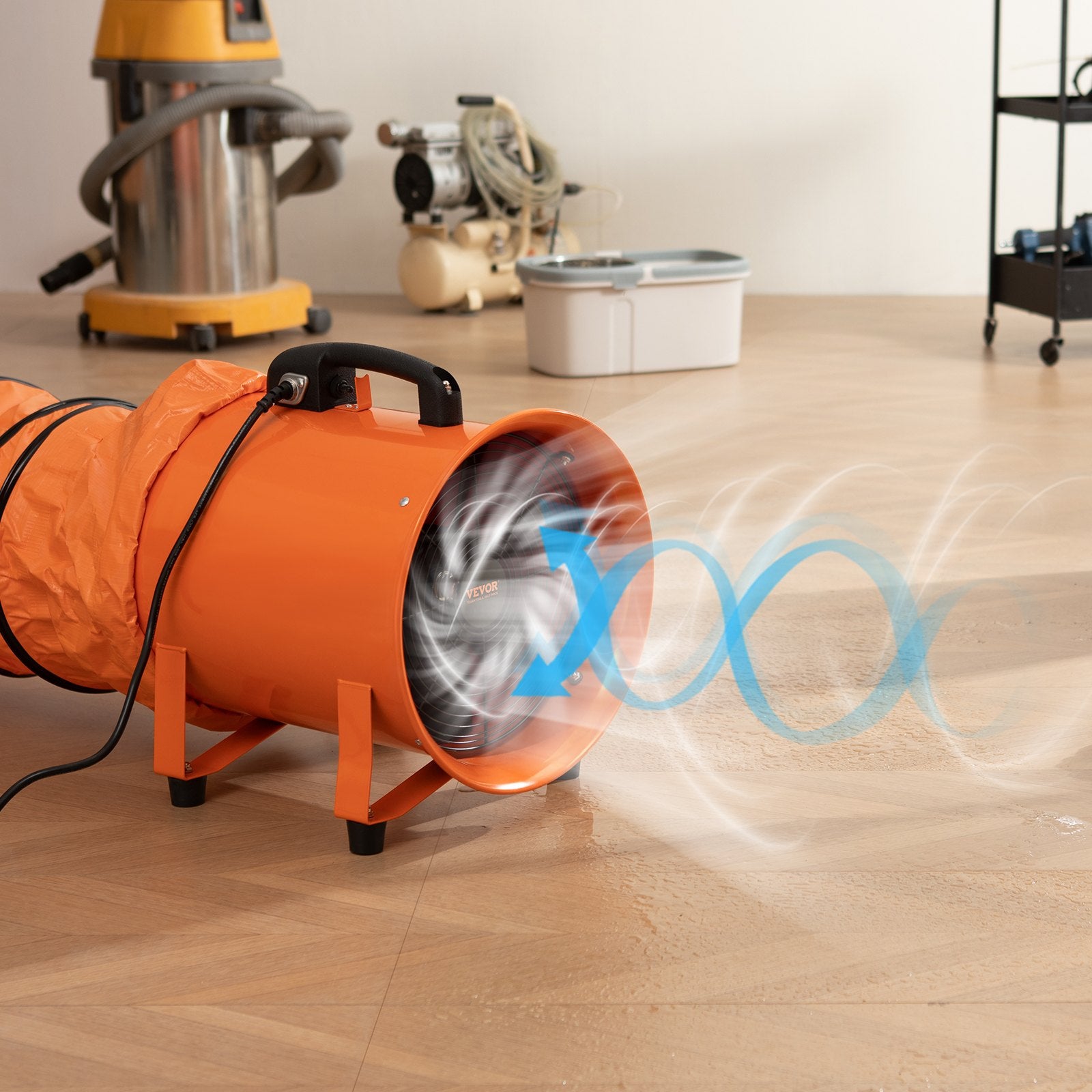 Portable Ventilator, 203.2mm/8inch Heavy Duty Cylinder Fan with 10m Duct Hose, 145W Strong Shop Exhaust V952-BXSG230W108INDT09V3