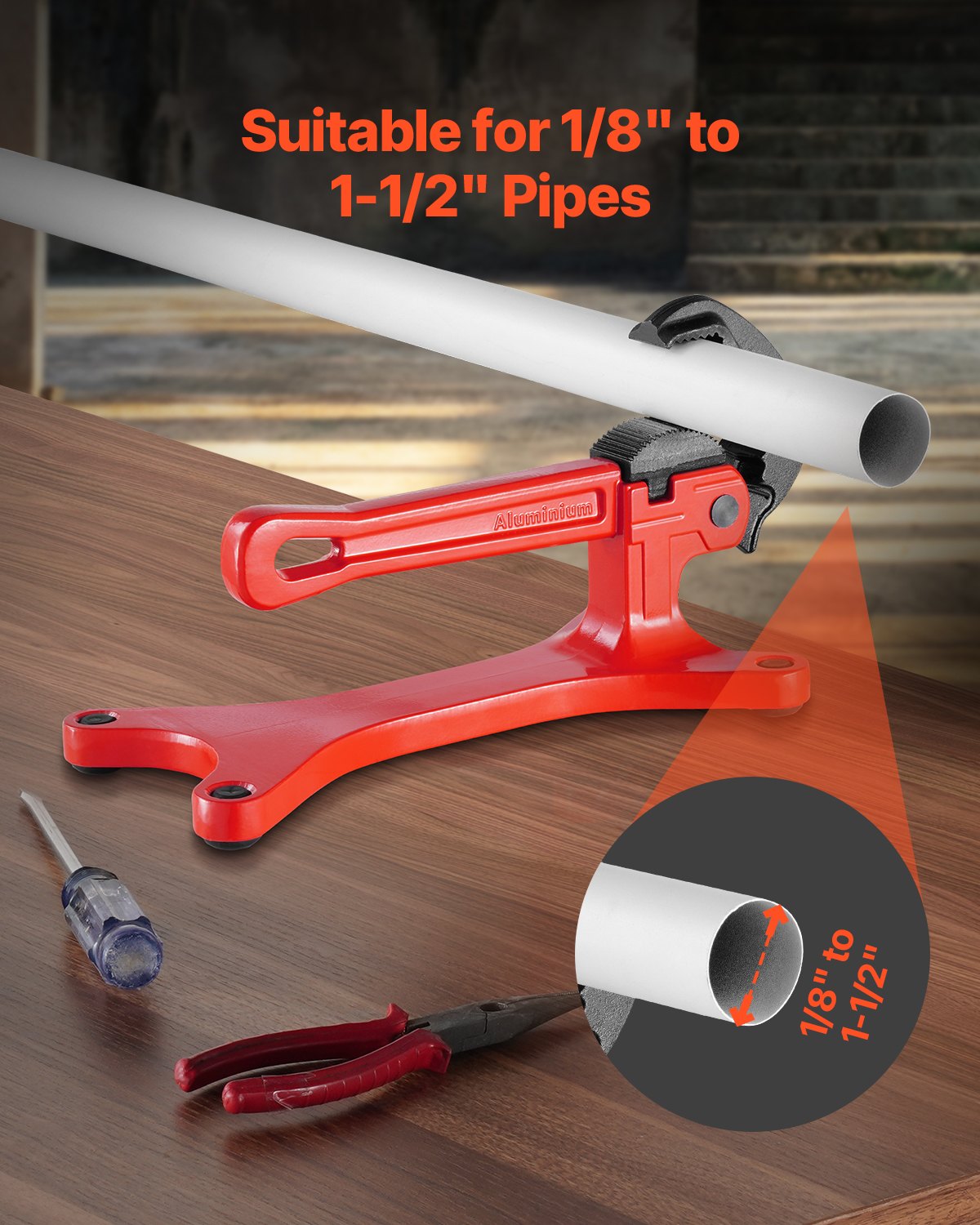 Portable Pipe Vise, Lightweight Aluminum Pipe Vise with 1/8" to 1-1/2" Clamping Capacity, Ideal for Onsite V952-BXSGHQ18112ICTI8XV0