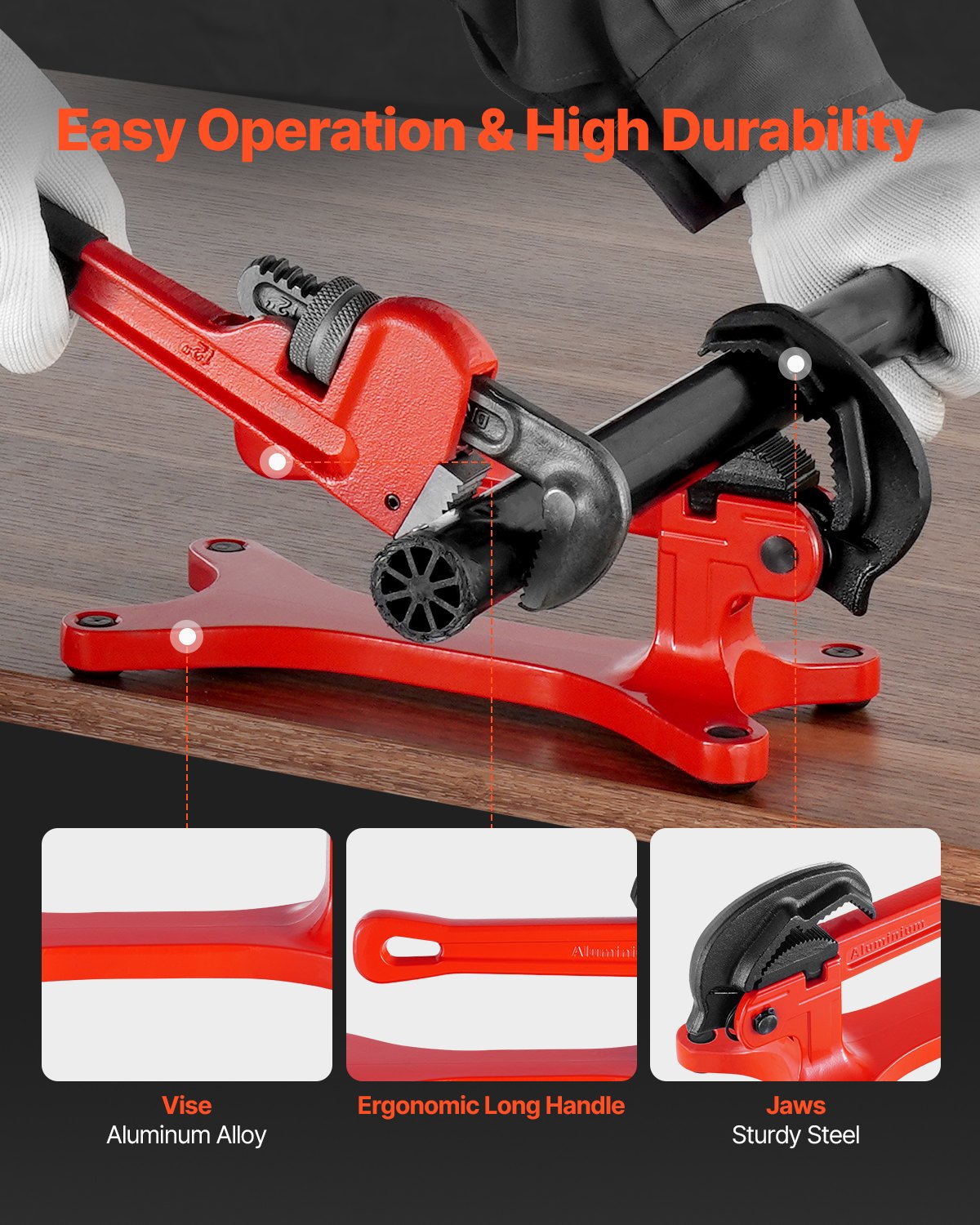 Portable Pipe Vise, Lightweight Aluminum Pipe Vise with 1/8" to 1-1/2" Clamping Capacity, Ideal for Onsite V952-BXSGHQ18112ICTI8XV0