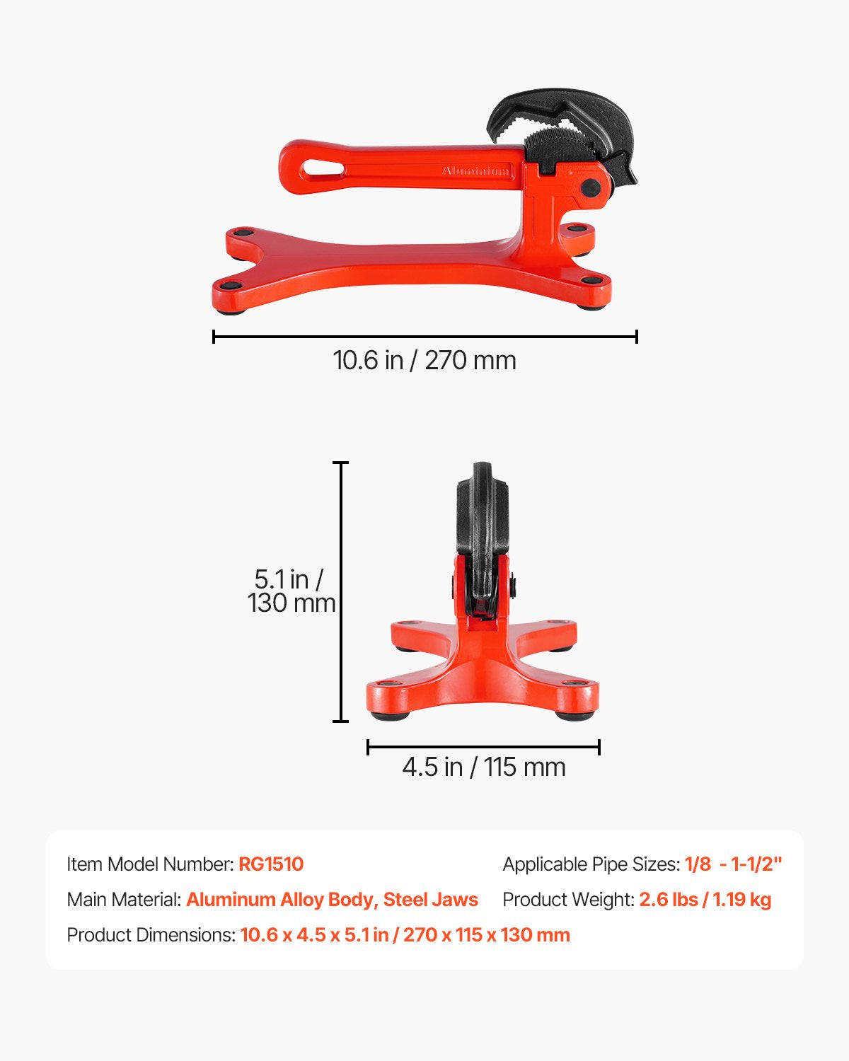 Portable Pipe Vise, Lightweight Aluminum Pipe Vise with 1/8" to 1-1/2" Clamping Capacity, Ideal for Onsite V952-BXSGHQ18112ICTI8XV0